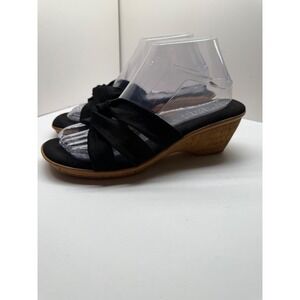 Italian Shoemakers Womens Black Knotted Wedge Sandals Cork Heel Mule 9